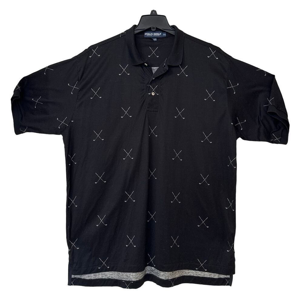Polo Golf Ralph Lauren Men's XXL Polo Shirt Black, Gray Golf Clubs, High Low Hem